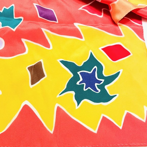 Colorful Abstract Print Silk Rectangular Scarf - Picture 4 of 6